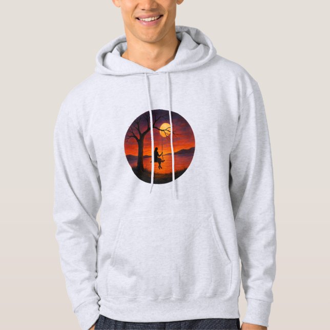 Sunset Silhouette Swing Art Adult Hoodie (Framsida)