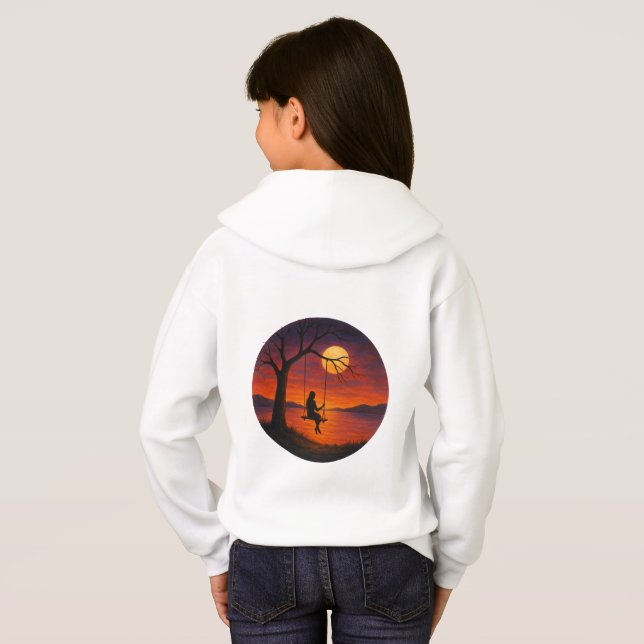 Sunset Silhouette Swing Art Kids’ Hoodie T Shirt (Hel baksida)