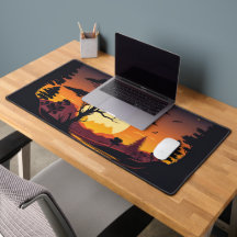 Sunset-Silhouettes-Träd-Mountains-Nature Desk Mat
