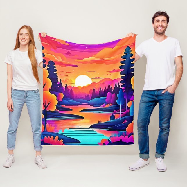Sunset Sjö Fantasy Art Fleecefilt (På plats)