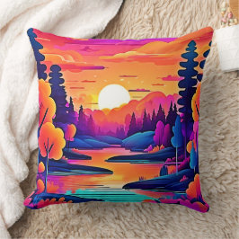 Sunset Sjö Fantasy Art Kudde