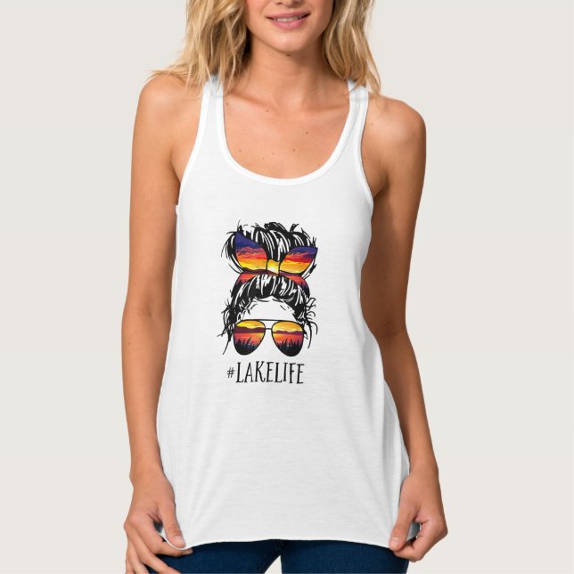 Sunset #Sjö Life Messy Bun Tanktop  Linne Med Racerback (Framsida)