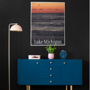 sunset, Sjö Michigan Poster
