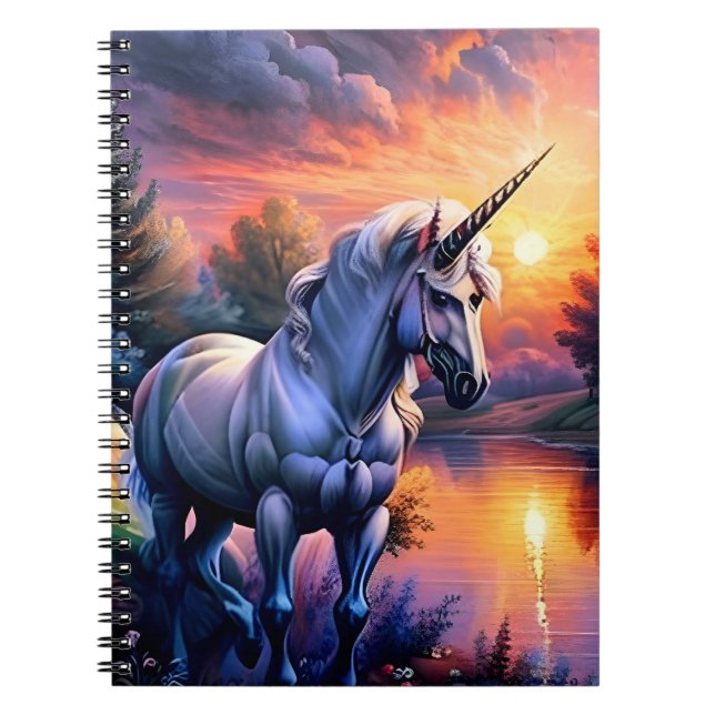 Sunset Sjö River Unicorn Seven Anteckningsbok (Framsidan)