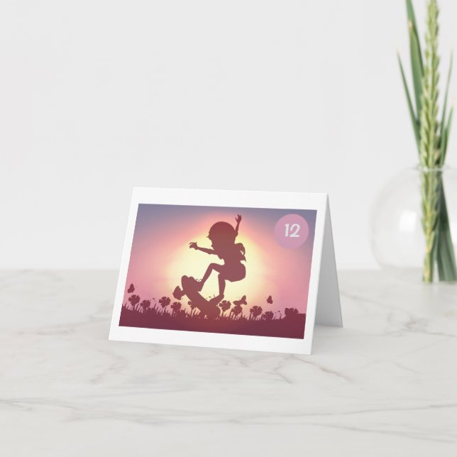 Sunset Skater Girl Birthday Card - 12 Kort (Framsida)