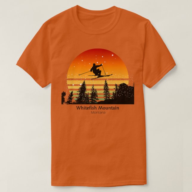 Sunset Skiing på Whitefish Mountain MT med skier T Shirt (Design framsida)
