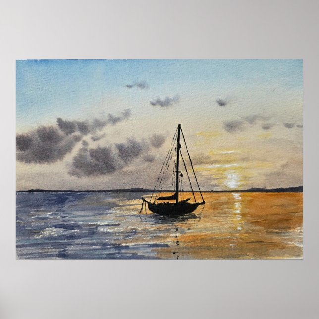 Sunset Sky Watercolor Painting  Poster (Framsidan)