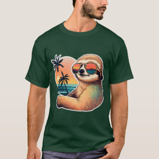 Sunset Sloth Vintage Sloth Summer Sloth Beach Slot T Shirt