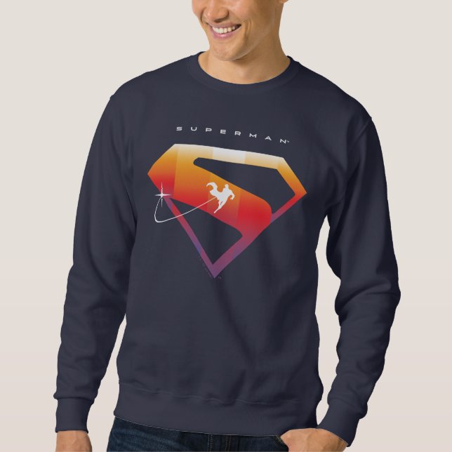 Sunset Soar Superman Shield Lång Ärmad Tröja (Framsida)