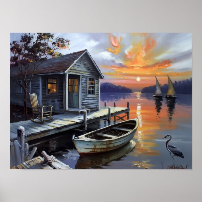 Sunset Solace: Cabin on the Lake Poster (Framsidan)
