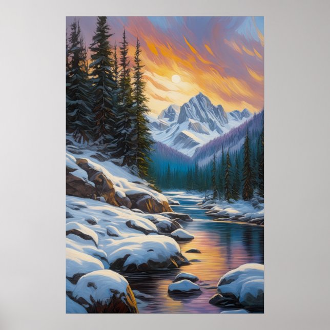 Sunset Splendor in Snowy Solitude Poster (Framsidan)