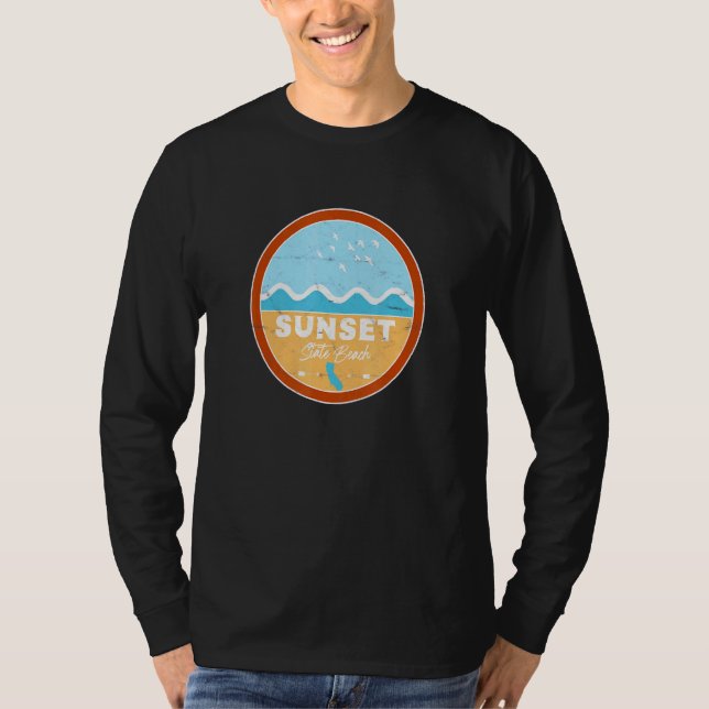 Sunset State Beach California Ca Beach Vågar T Shirt (Framsida)