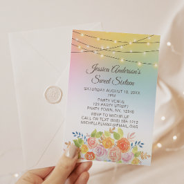 Sunset String Ljus med Blommigt Bouquet Sweet 16 Inbjudningar