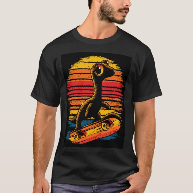 Sunset Stripe Dino Skater T Shirt (Framsida)