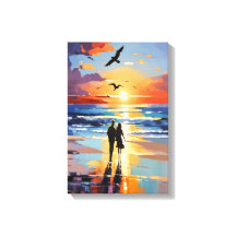 Sunset Stroll Expressionist Romantic Beach Scene