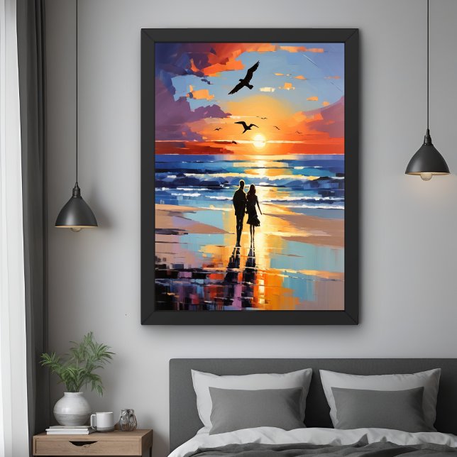 Sunset Stroll Expressionist Romantic Beach Scene Poster (Skapare uppladdad)