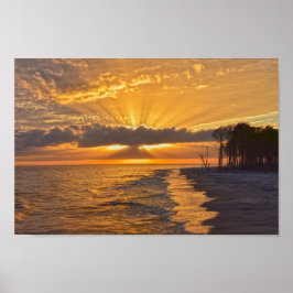 Sunset Sunbeams på Dauphin Island, Alabama Poster