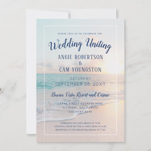 Sunset Sunrise Sandy Ocean Beach Wedding Inbjudningar (Framsida)