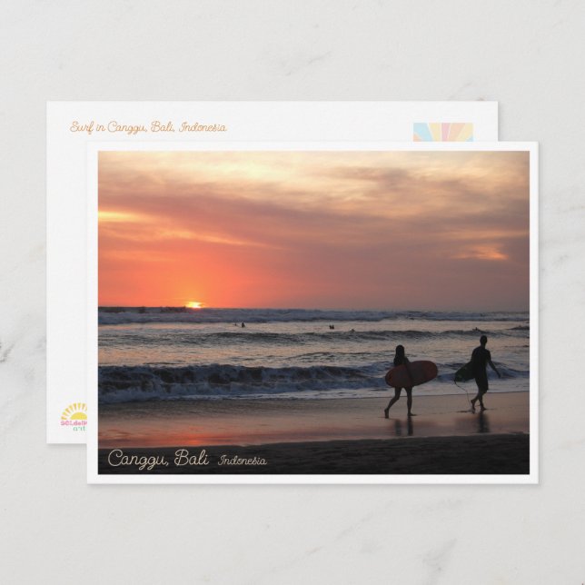 Sunset Surf Beach Bali Indonesia Postcard Helg Vykort (Fram/baksida)