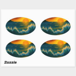 Sunset Surf – Bold Ocean Wave Art Sticker Ovalt Klistermärke