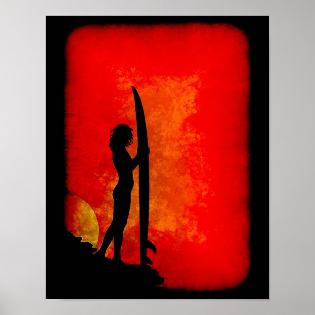 Sunset Surfer Girl Poster (Framsidan)