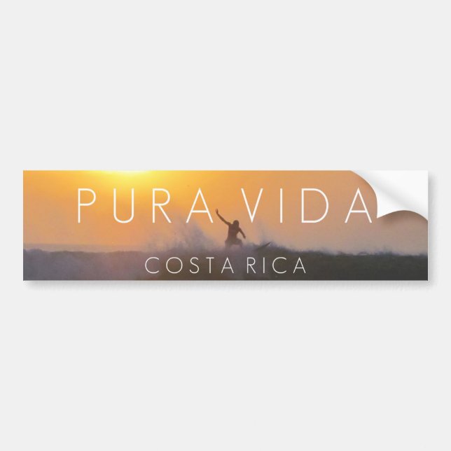 Sunset Surfer Pura Vida Costa Rica Bumper Bildekal (Framsidan)