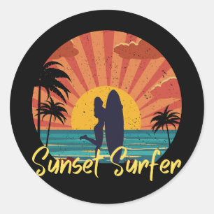Sunset Surfer Runt Klistermärke