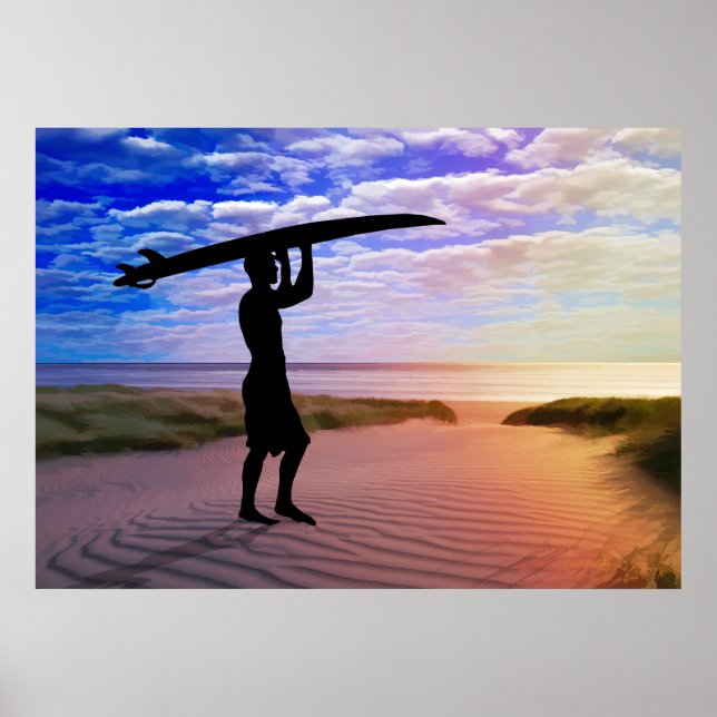 Sunset Surfer Sand and Clouds Poster (Framsidan)