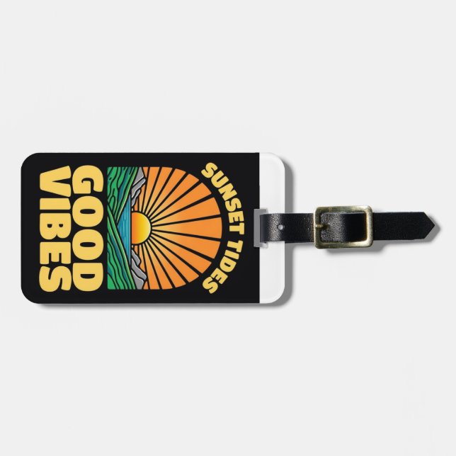 Sunset Tides Good Vibes Luggage Tag Bagagebricka (Horisontell Framsida)