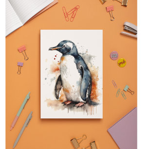 Sunset Tones Watercolor Penguin Tack Kort