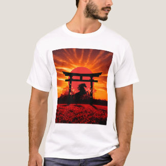 Sunset Torii & Horse – Japanese Landscape Art T-sh T Shirt