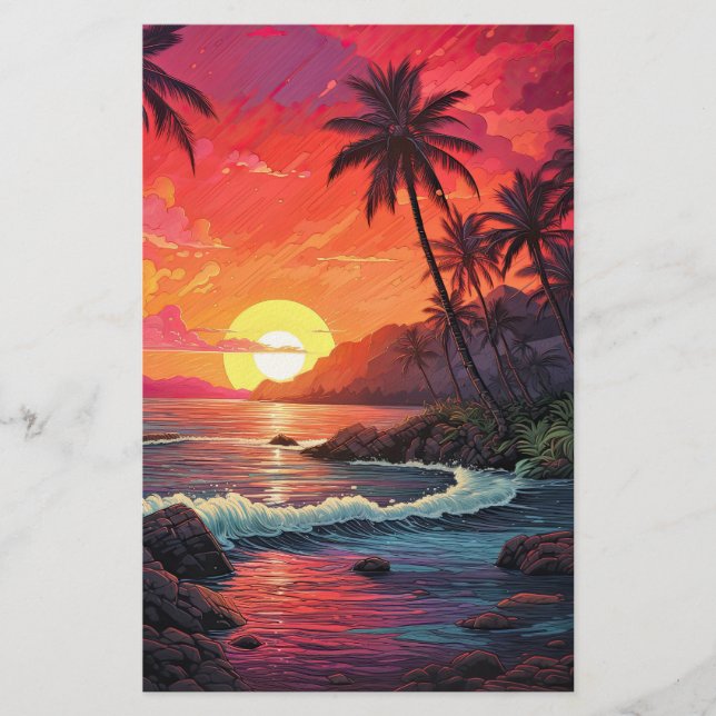 Sunset Tropical Beach Paradise Island Brevpapper (Framsida)