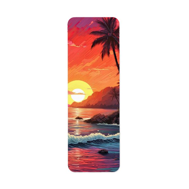 Sunset Tropical Beach Paradise Island  Returadress Etikett (Framsidan)