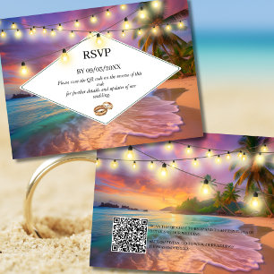 Sunset Tropical Beach QR Code OSA Bröllop Anteckningskort