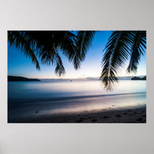 Sunset Tropical Sjölandskap, Fiji Poster