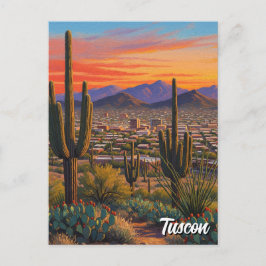 Sunset Tuscon Skyline Arizona Travel Vykort