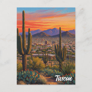 Sunset Tuscon Skyline Arizona Travel Vykort