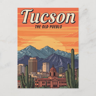 Sunset Tuscon Skyline Arizona Travel Vykort