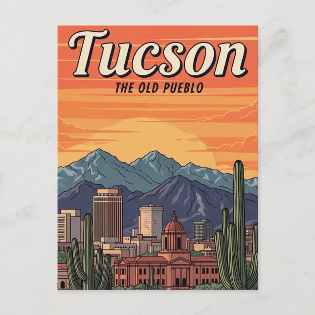 Sunset Tuscon Skyline Arizona Travel Vykort (Framsida)
