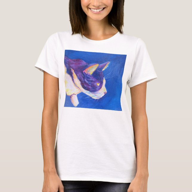 Sunset Tuxedo Cat Coola Art Anpassningsbar Pet Shi Tee (Framsida)