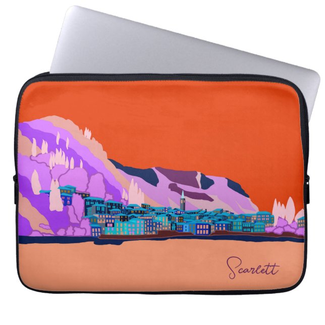 Sunset Varenna Como Italien Illustration Travel Laptop Fodral (Framsidan)