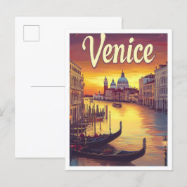 Sunset Venice Italien Vintage resor Illustration Vykort