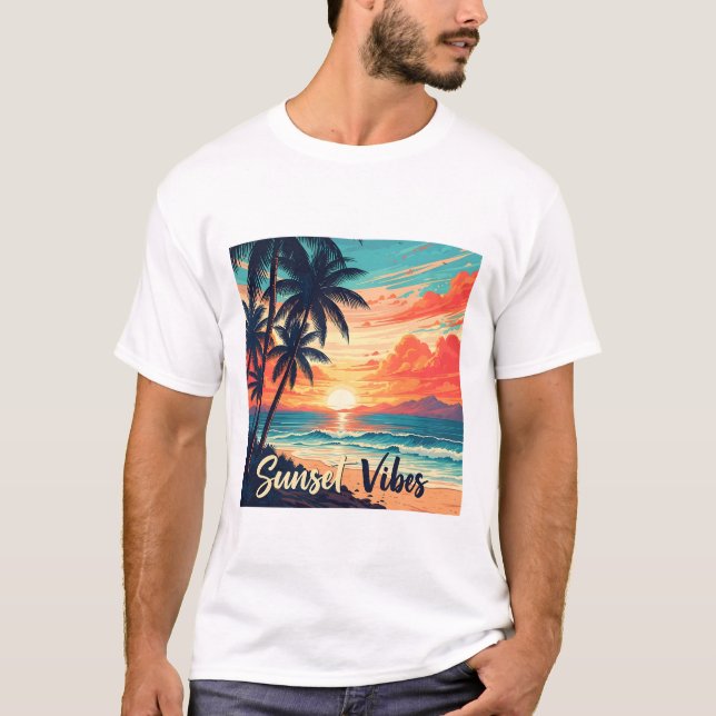 Sunset Vibes Retro Beach T Shirt (Framsida)