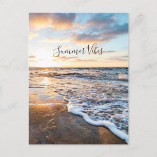 Sunset Vibes Zen Beach Sunset Ocean Vågar Postcard Vykort