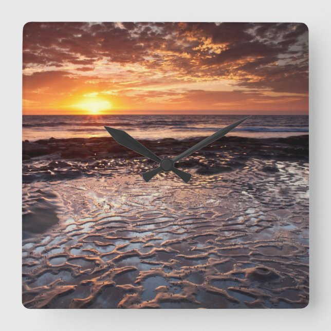 Sunset vid stranden, Kalifornien Fyrkantig Klocka (Framsida)