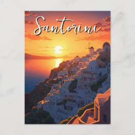 Sunset View Santorini Greece Cyclades Travel Vykort