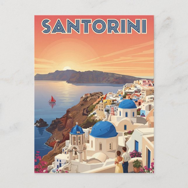 Sunset View Santorini Greece Cyclades Travel Vykort (Framsida)