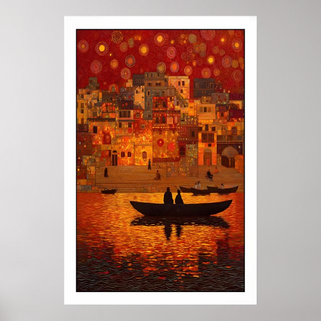 Sunset Wall Art Bohemian River Scene - Warm Orange Poster (Framsidan)