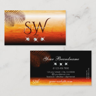 Sunset Watercolor Handflatan Löv Diamonds Monogram Visitkort