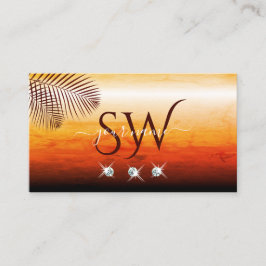 Sunset Watercolor Handflatan Löv Diamonds Monogram Visitkort